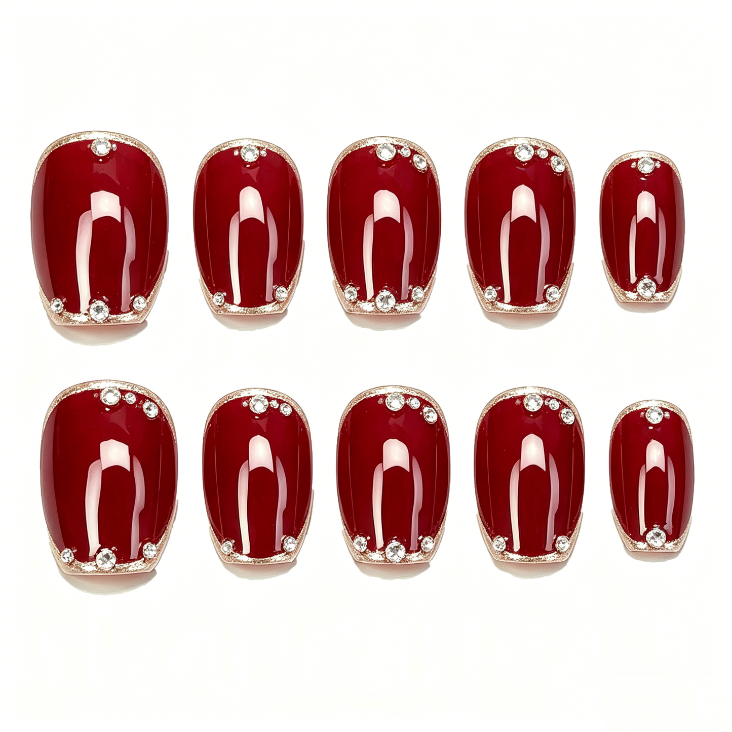Burgundy Gold Edge Diamond Square Nails