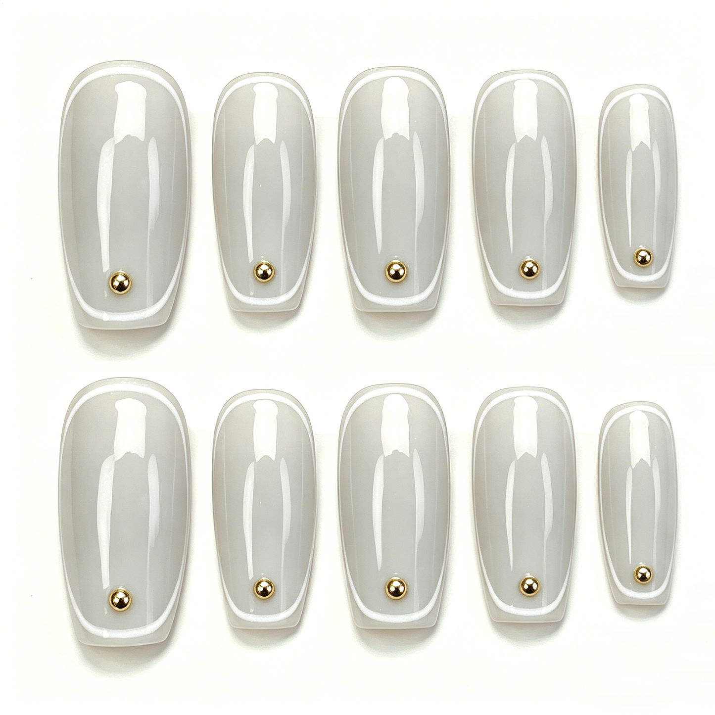 Off-White Gold Stud Press On Nails