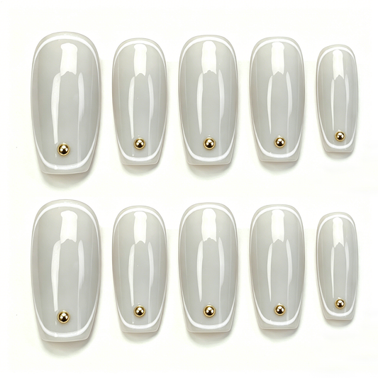 Off-White Gold Stud Press On Nails