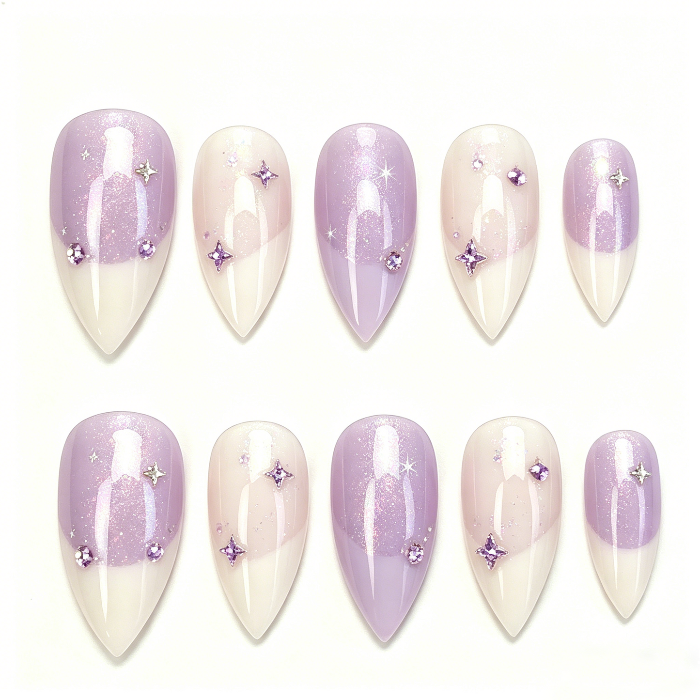 Lavender Star French Gradient Almond Nails