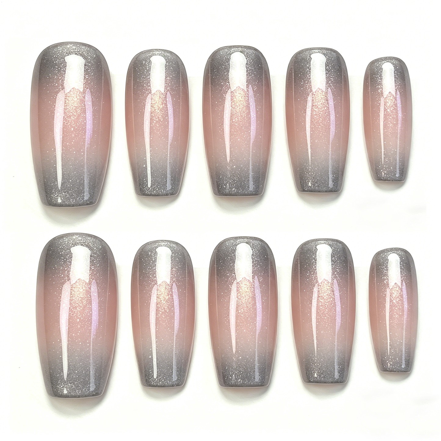 Grey-Pink Glitter Gradient Press On Nails