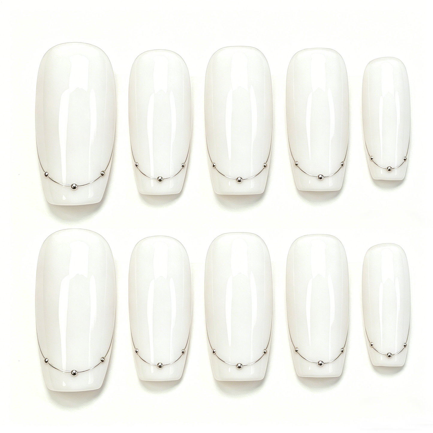 White Silver Chain Stud Press On Nails