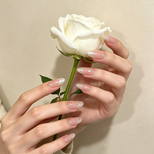Blush Glitter Diamond Nails