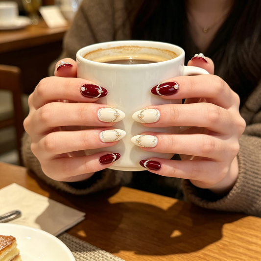 Burgundy Pearl Border Nails