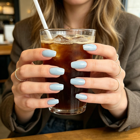Light Blue Silver Line Press On Nails