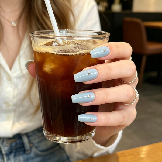 Dusty Blue Crystal Accent Press On Nails