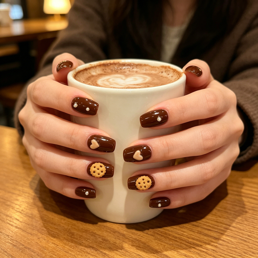 Chocolate Cookie Heart Square Press On Nails
