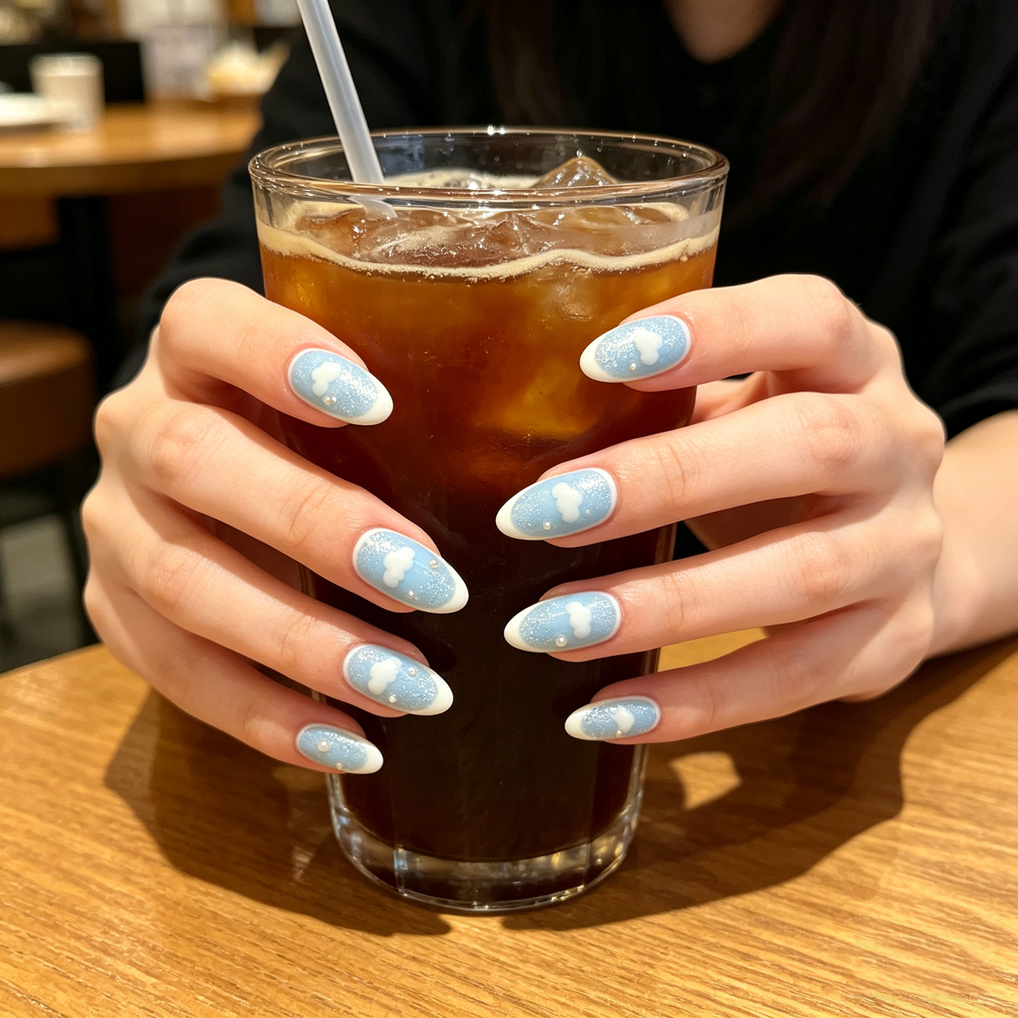Sky Blue 3D Cloud Kawaii Almond Nails