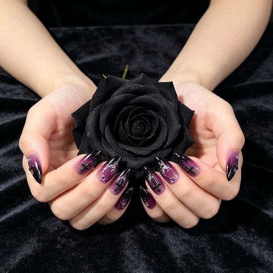 Dark Purple Gothic Cross Stiletto Press On Nails