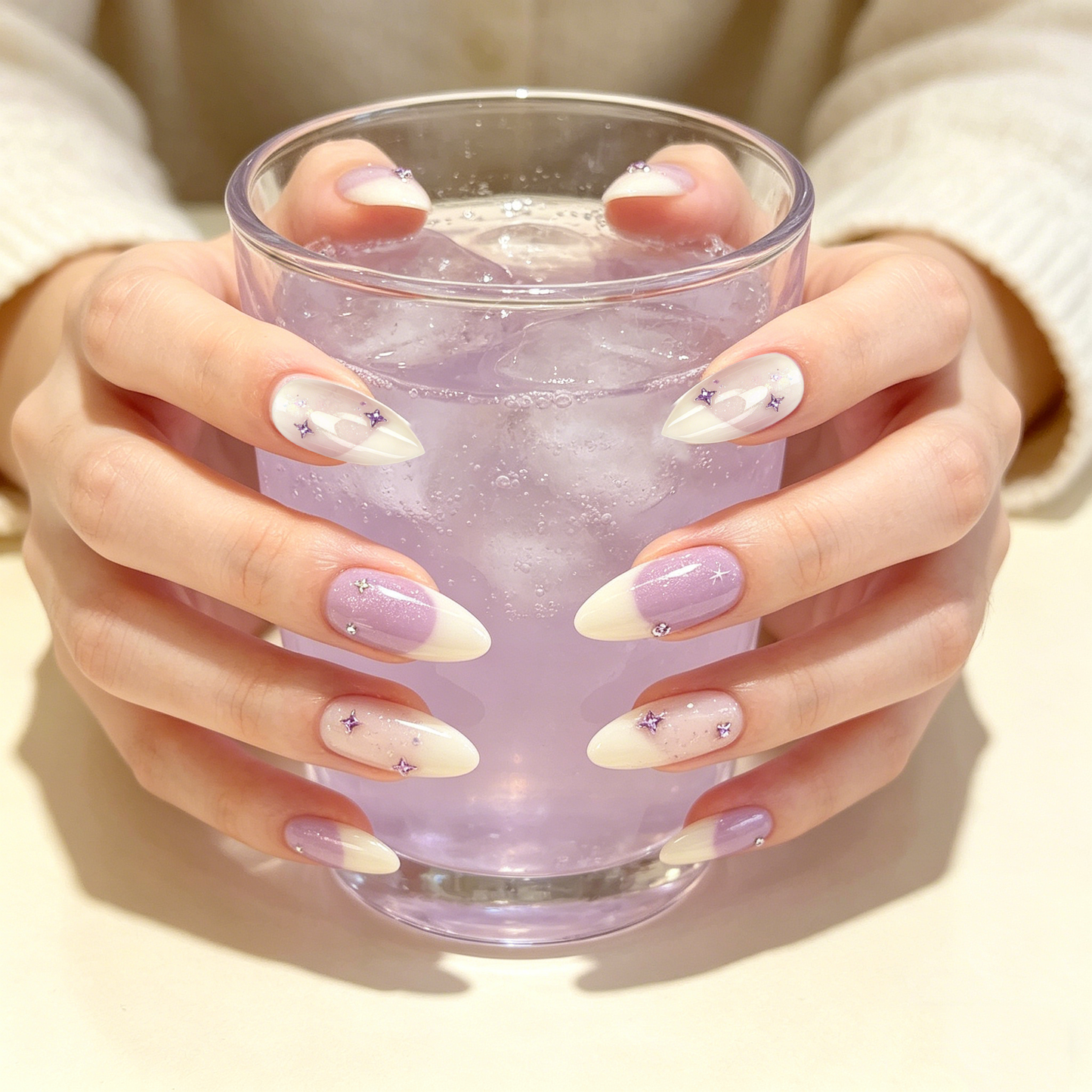 Lavender Star French Gradient Almond Nails