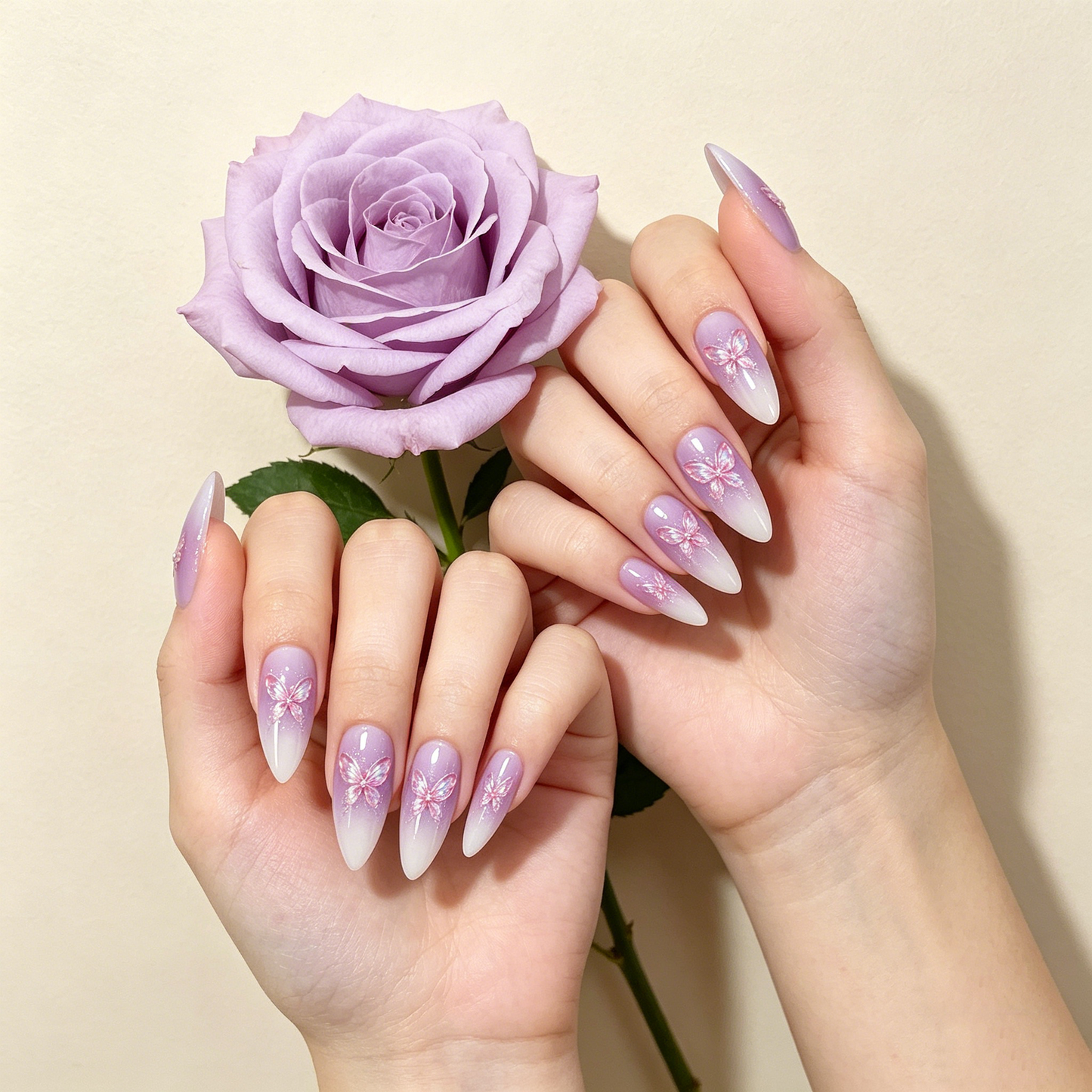 Iridescent Purple Butterfly Stiletto Press On Nails