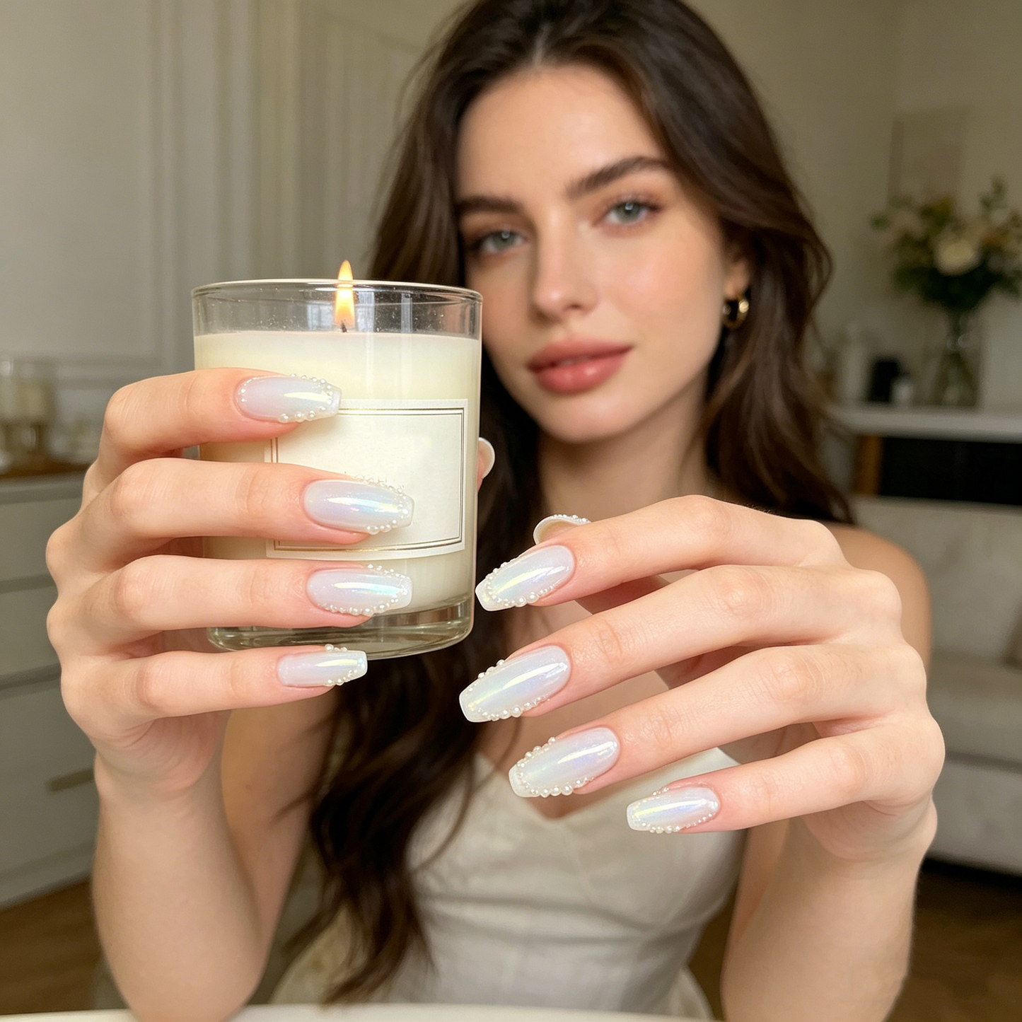 Opal White Pearl Accent Press On Nails