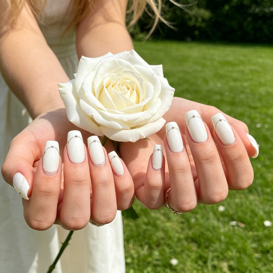 White Silver Chain Stud Press On Nails