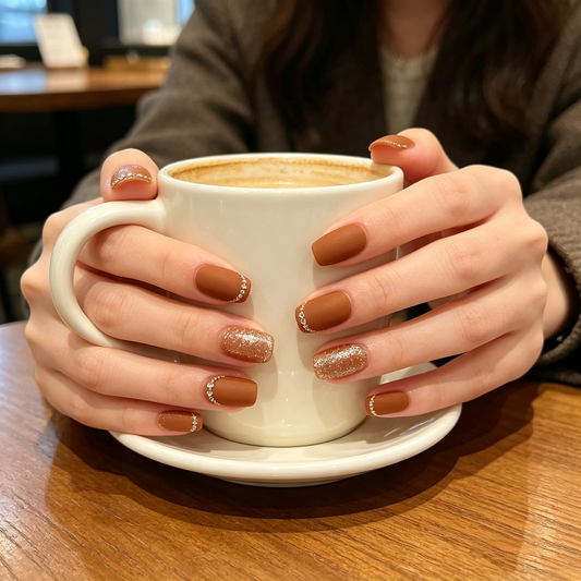 Pumpkin Orange Glitter Diamond Chain Square Nails