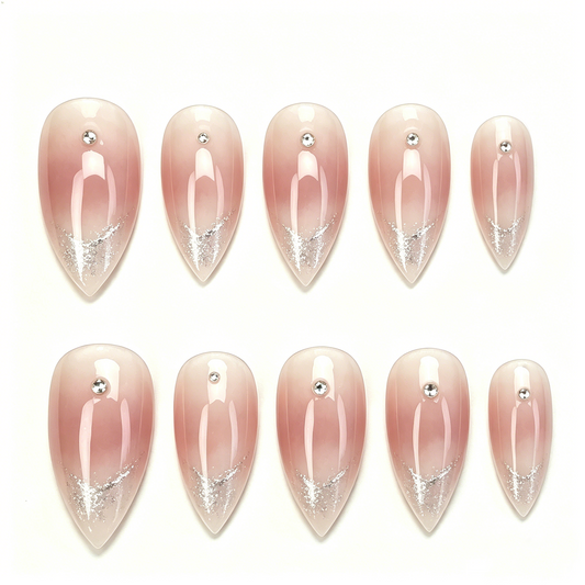 Blush Glitter Diamond Nails