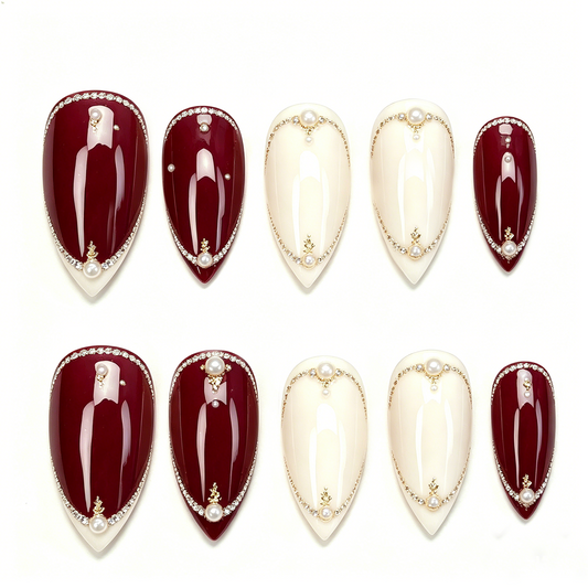 Burgundy Pearl Border Nails
