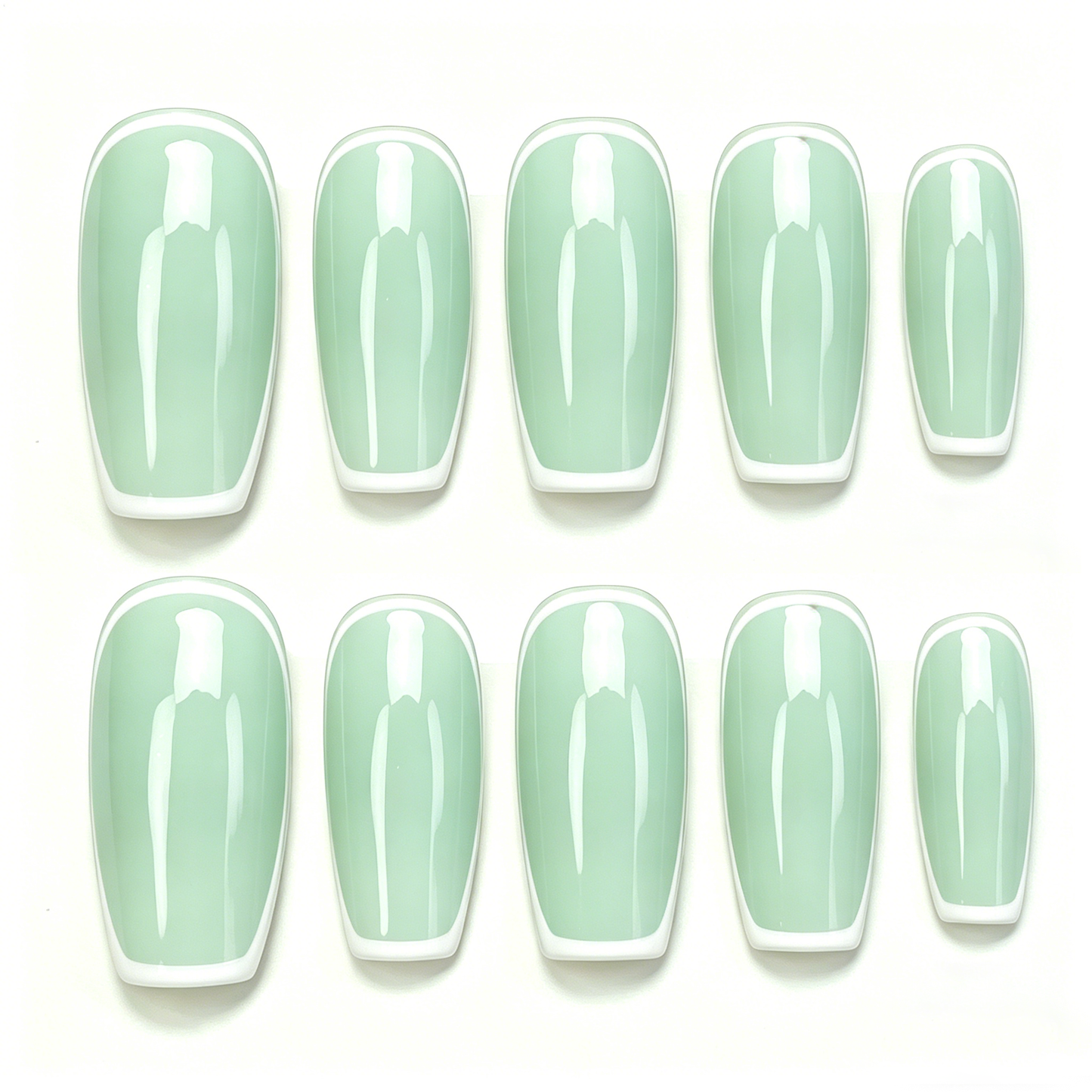 Mint Green White French Press On Nails