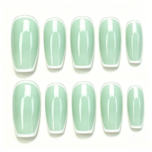 Mint Green White French Press On Nails