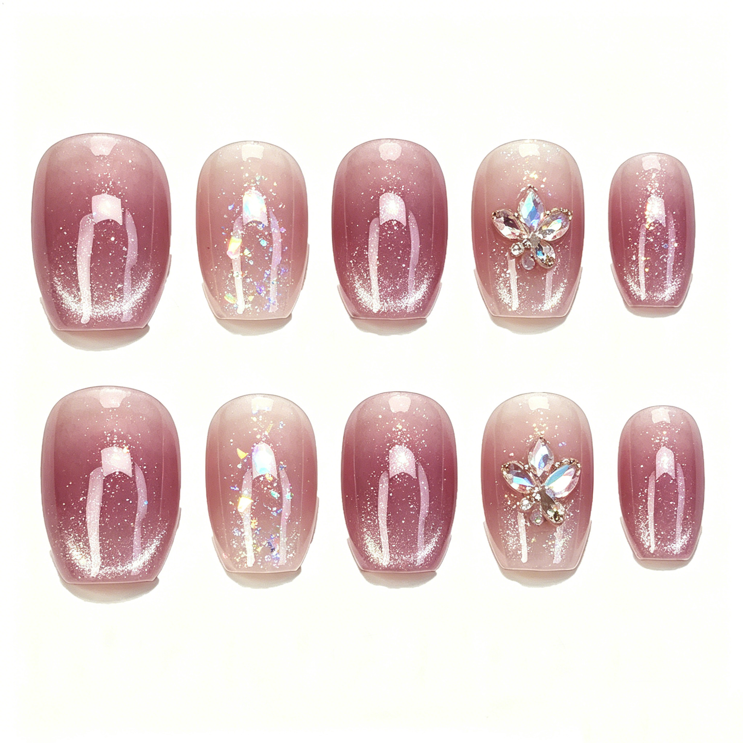 Pink Aurora Gradient Flower Square Press On Nails