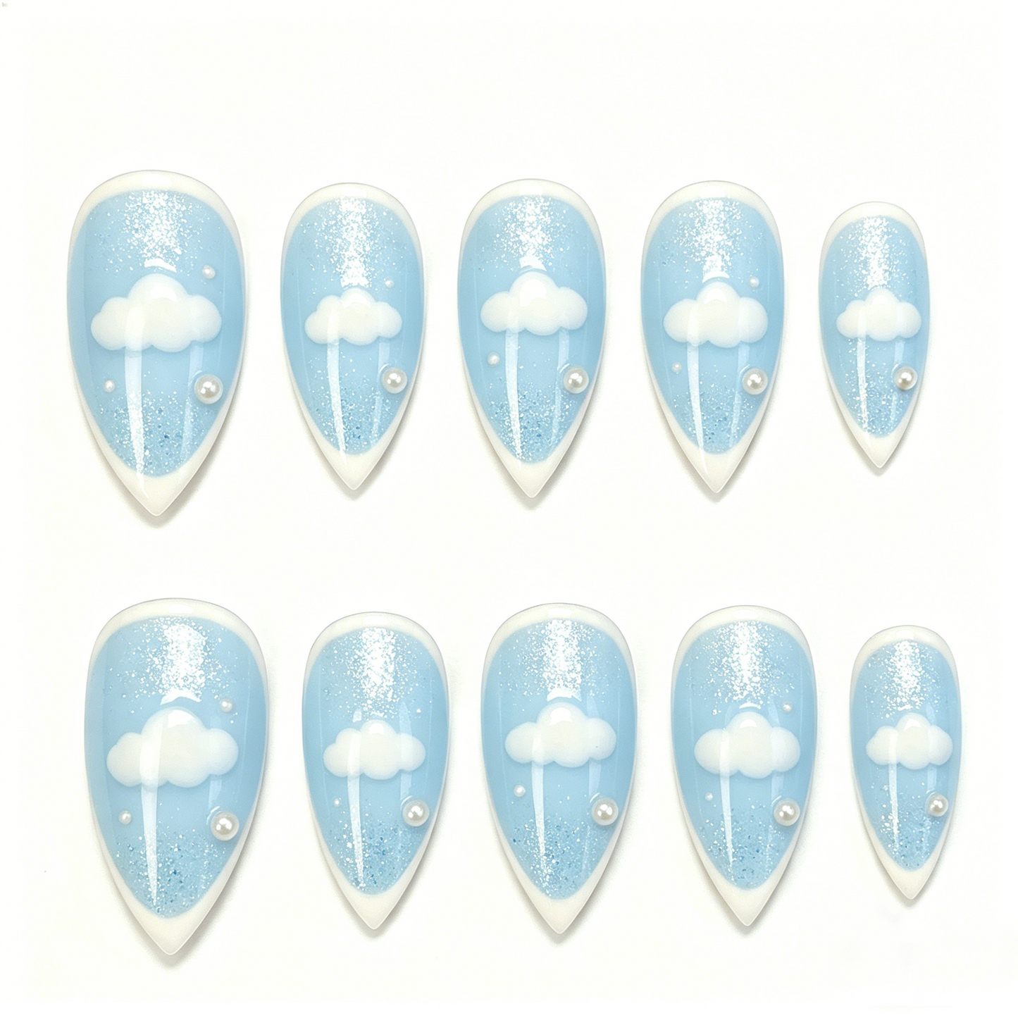Sky Blue 3D Cloud Kawaii Almond Nails