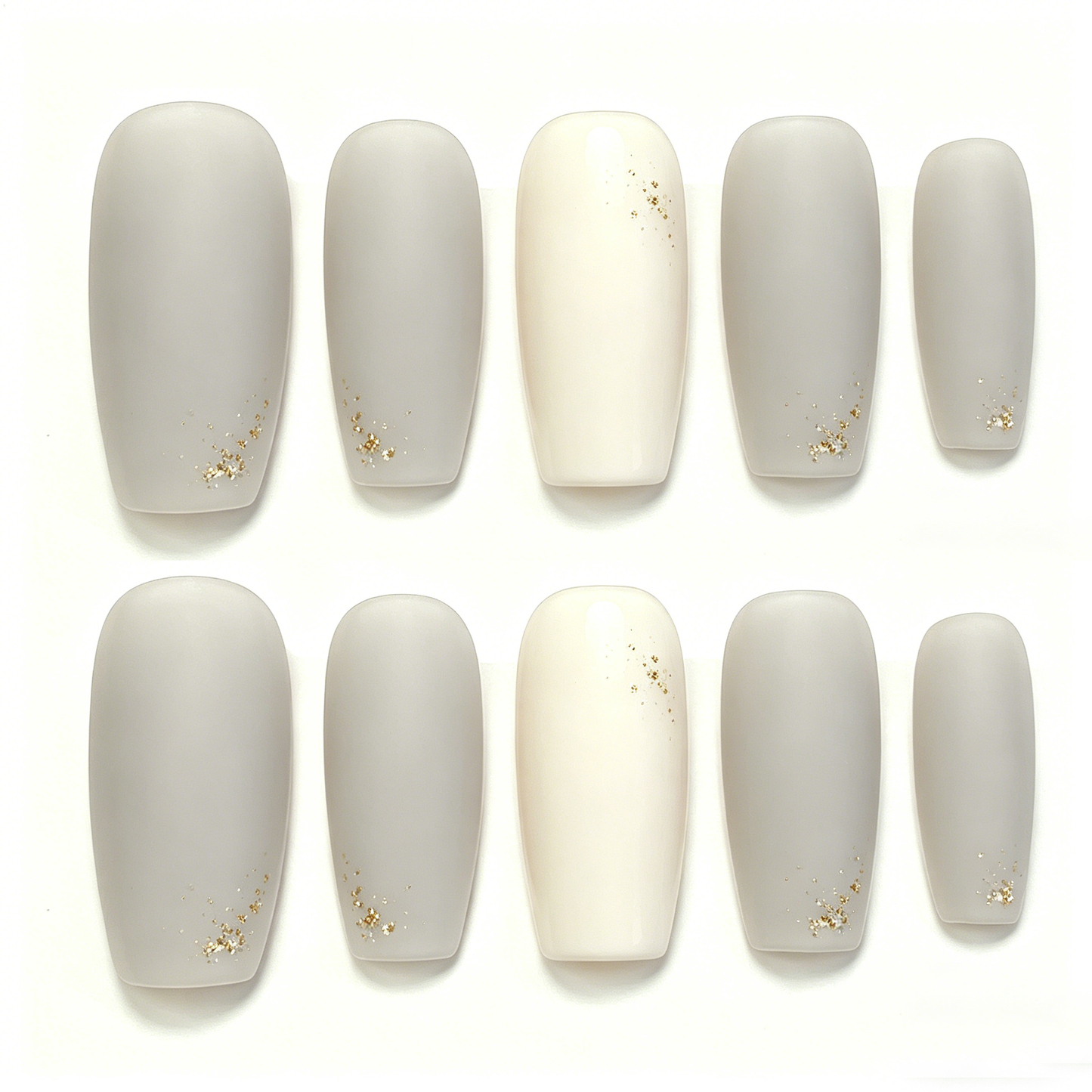 Matte Grey White Gold Flake Press On Nails