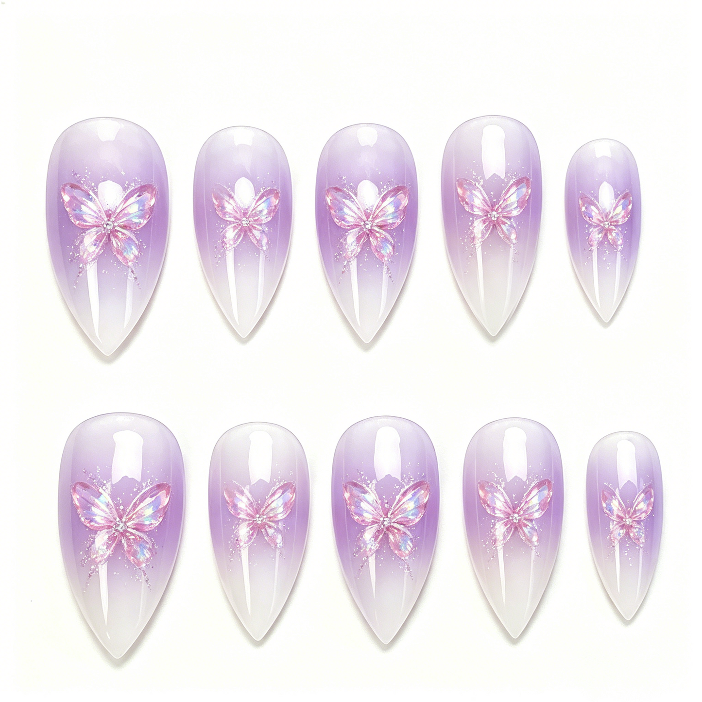 Iridescent Purple Butterfly Stiletto Press On Nails