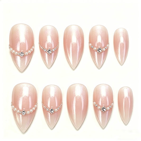 Pink Cat Eye Pearl Nails