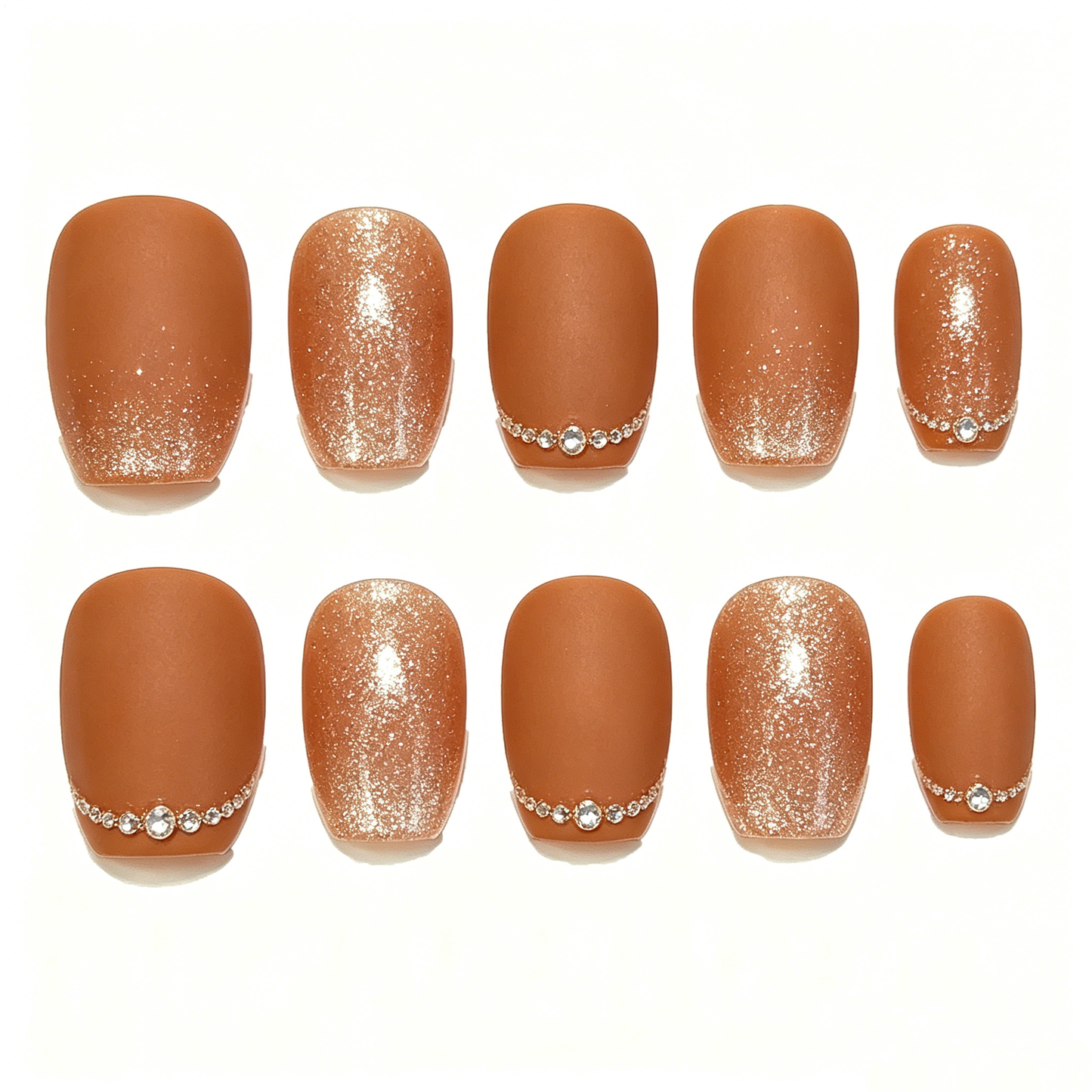 Pumpkin Orange Glitter Diamond Chain Square Nails