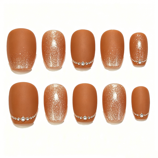 Pumpkin Orange Glitter Diamond Chain Square Nails